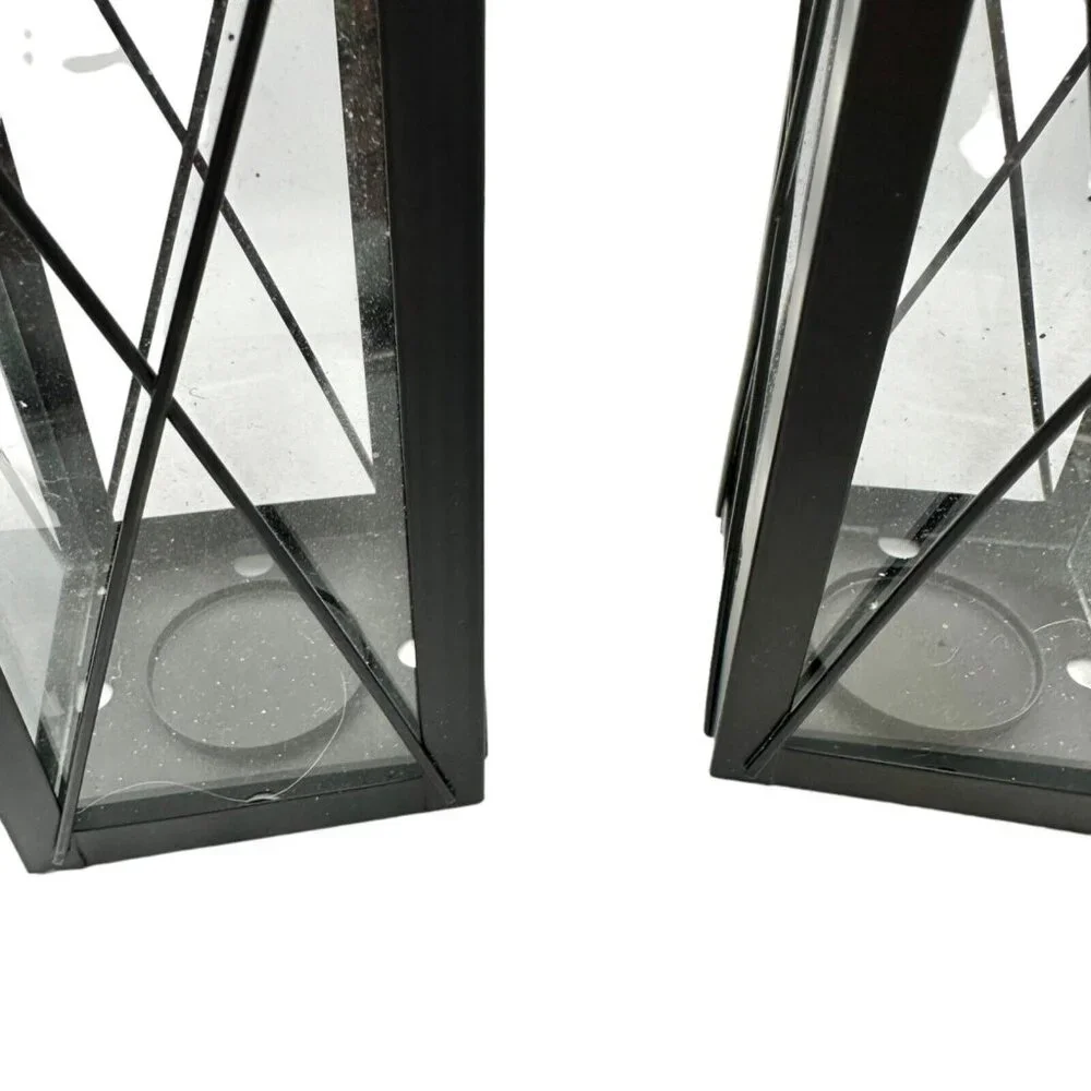 Pair of Candleholders Black Metal Hangs or Sits Holds Tealights or Votives